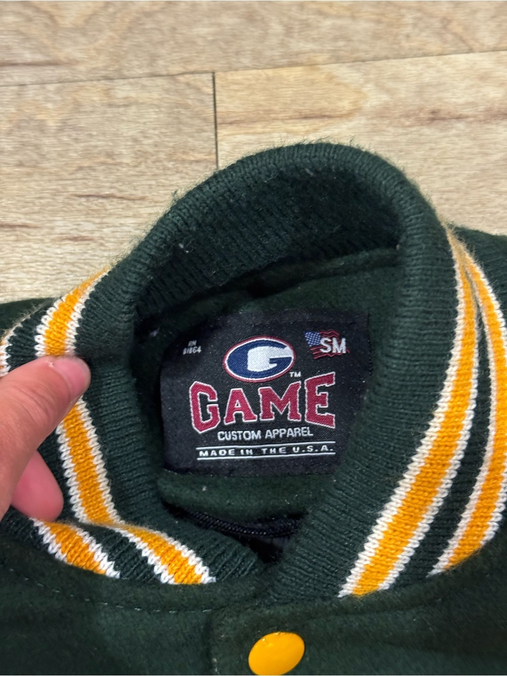 Letterman Jacket Green and Yellow With Leather Sleeves Size Small - Picture 5 of 6